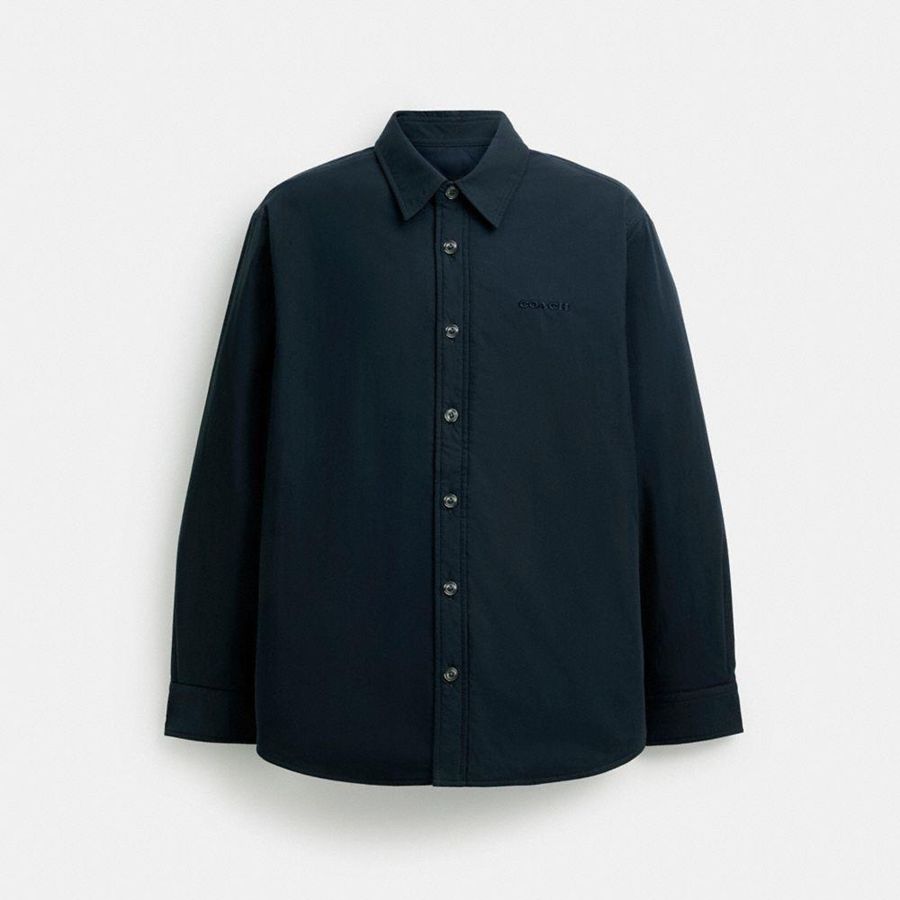 COACH® Button Up Shirt Men Jacket Navy | RHKG04216