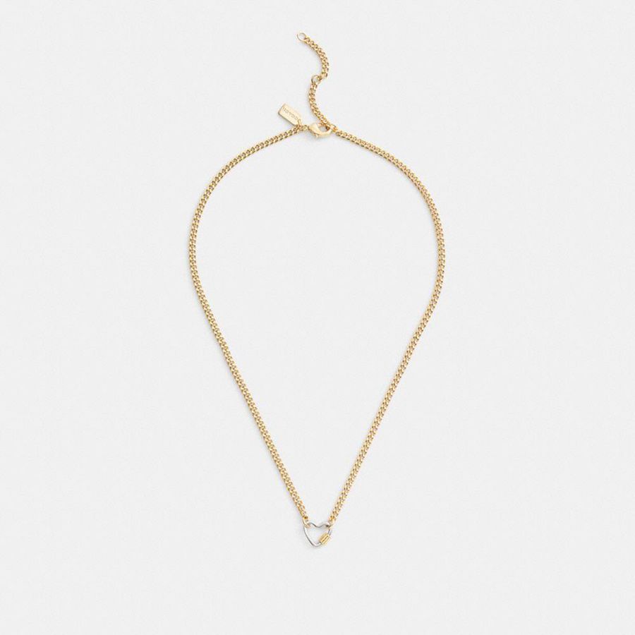 COACH® Carabiner Heart Necklace Women Jewelry Gold | UTZS56491