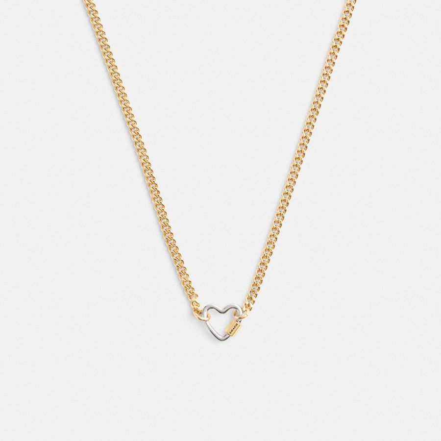 COACH® Carabiner Heart Necklace Women Jewelry Gold | UTZS56491