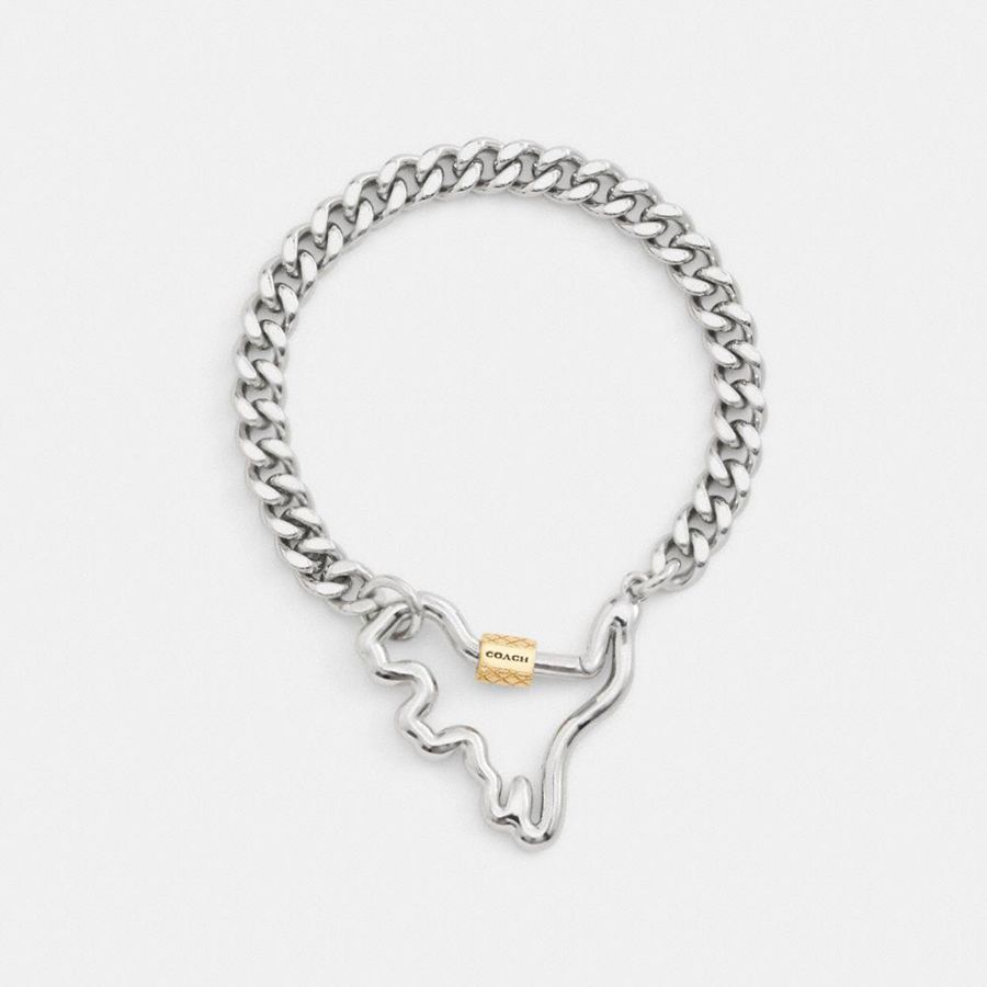 COACH® Carabiner Rexy Curb Chain Bracelet Women Jewelry Silver | QGJX83075