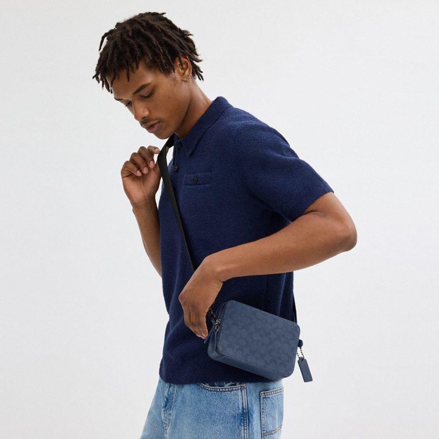COACH® Charter 19 In Signature Canvas Jacquard Men Crossbody Bag Blue | ZYWF61832