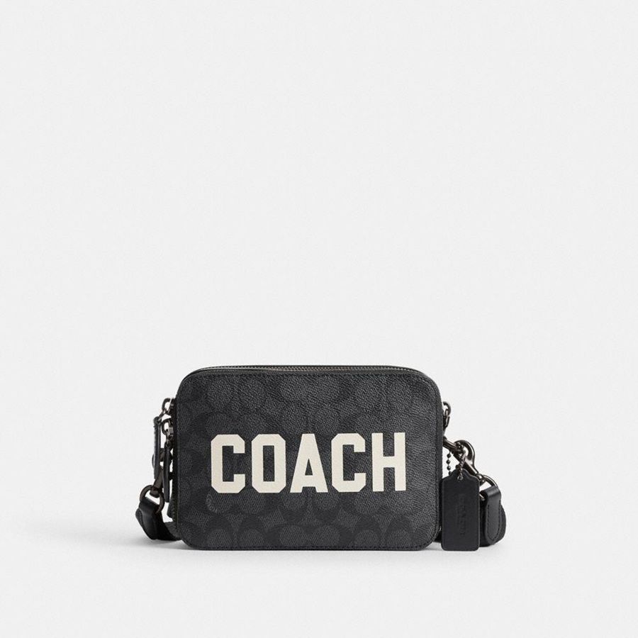 COACH® Charter 19 In Signature Canvas With Coach Graphic Men Crossbody Bag Grey | GDNE06914