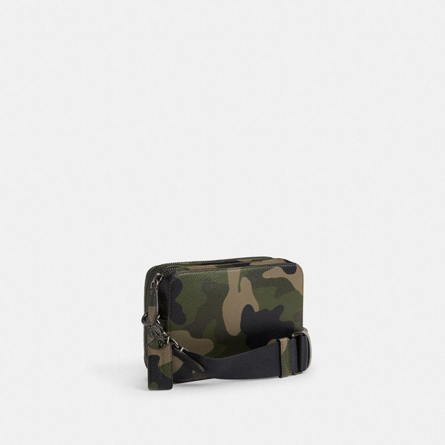 COACH® Charter 19 With Camo Print And Coach Graphic Men Crossbody Bag Green | RPXH57120