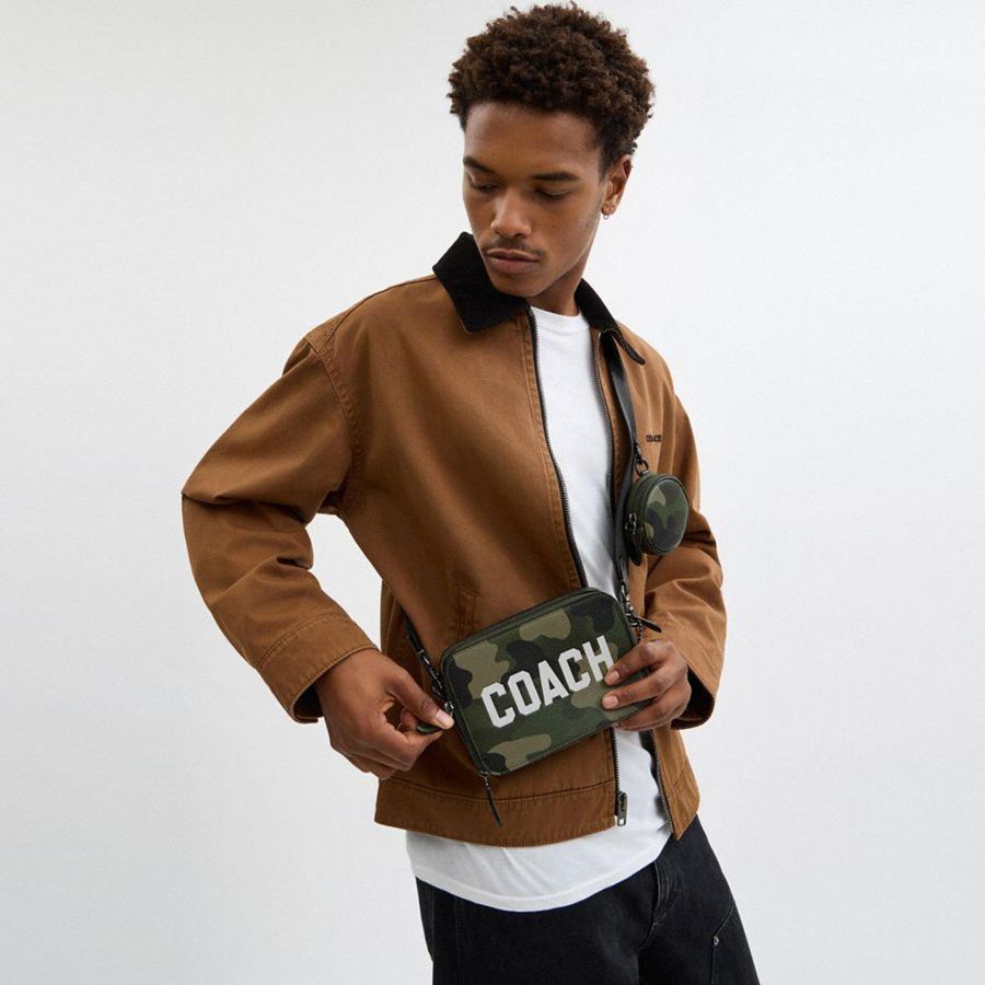 COACH® Charter 19 With Camo Print And Coach Graphic Men Crossbody Bag Green | RPXH57120