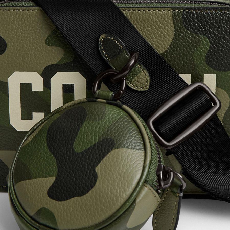 COACH® Charter 19 With Camo Print And Coach Graphic Men Crossbody Bag Green | RPXH57120