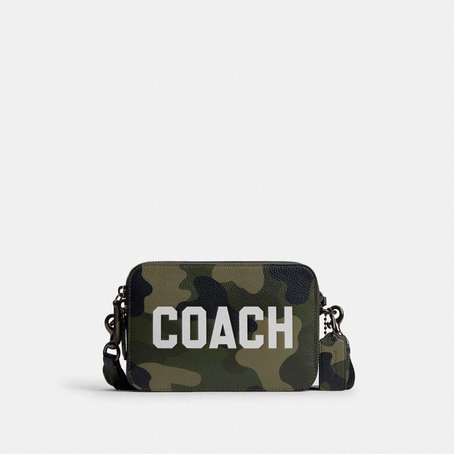COACH® Charter 19 With Camo Print And Coach Graphic Men Crossbody Bag Green | RPXH57120