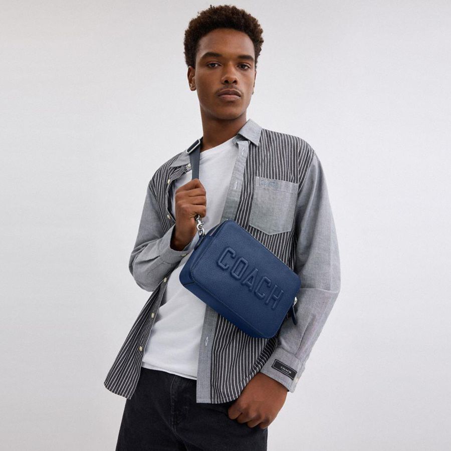 COACH® Charter 24 With Coach Graphic Men Crossbody Bag Blue | HICW46152