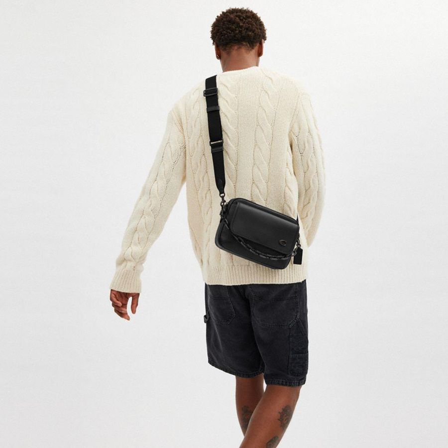 COACH® Charter Flap 24 Men Crossbody Bag Black | RKQG37418