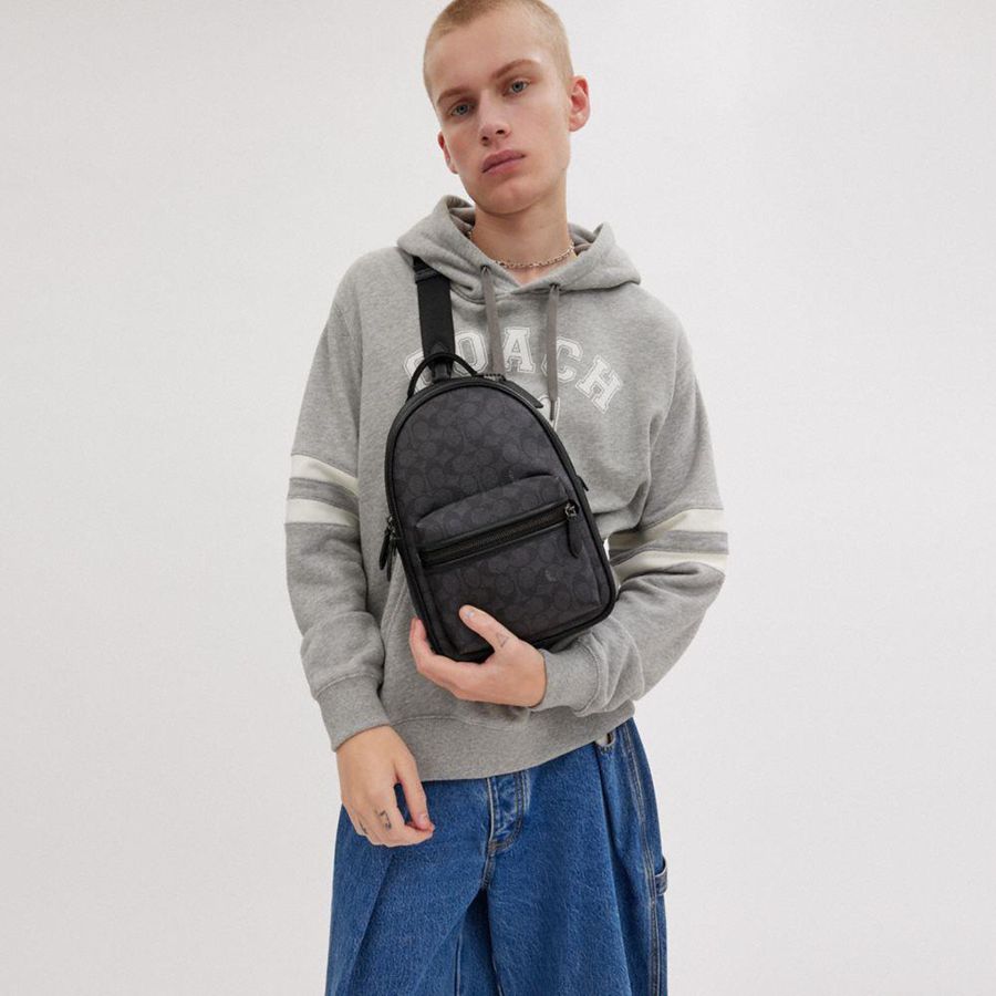 COACH® Charter Pack In Signature Canvas Men Backpack Grey | DBUR01947