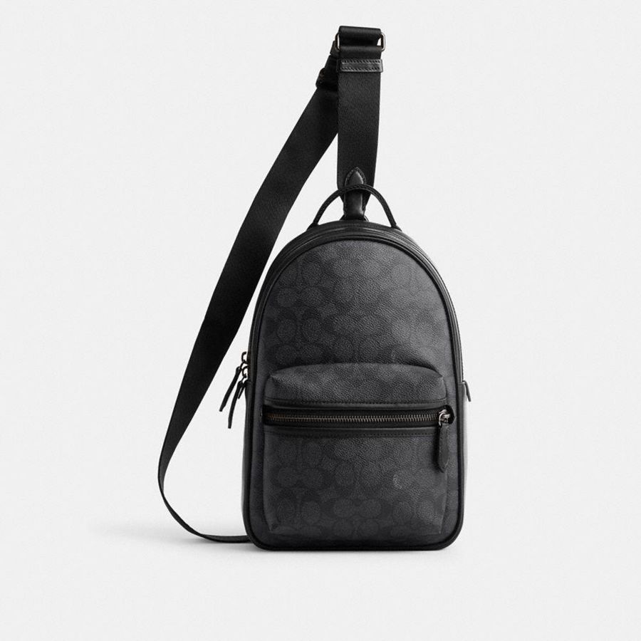 COACH® Charter Pack In Signature Canvas Men Backpack Grey | DBUR01947