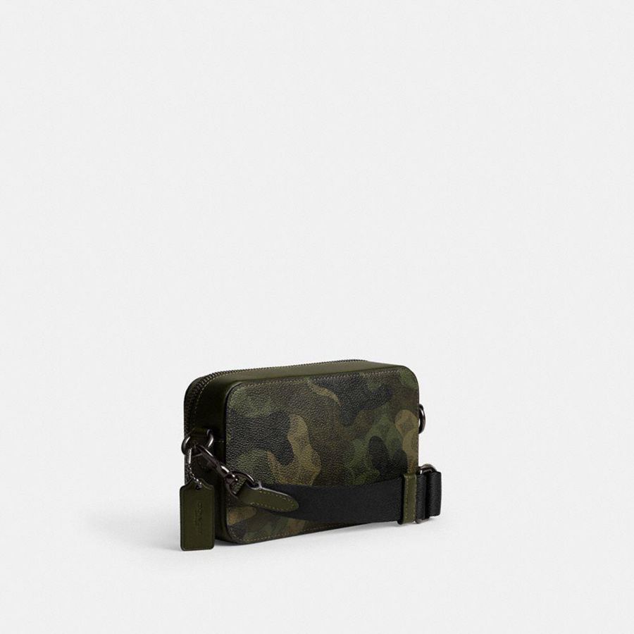 COACH® Charter Slim In Signature Camo Print Men Crossbody Bag Green | MSUZ02691