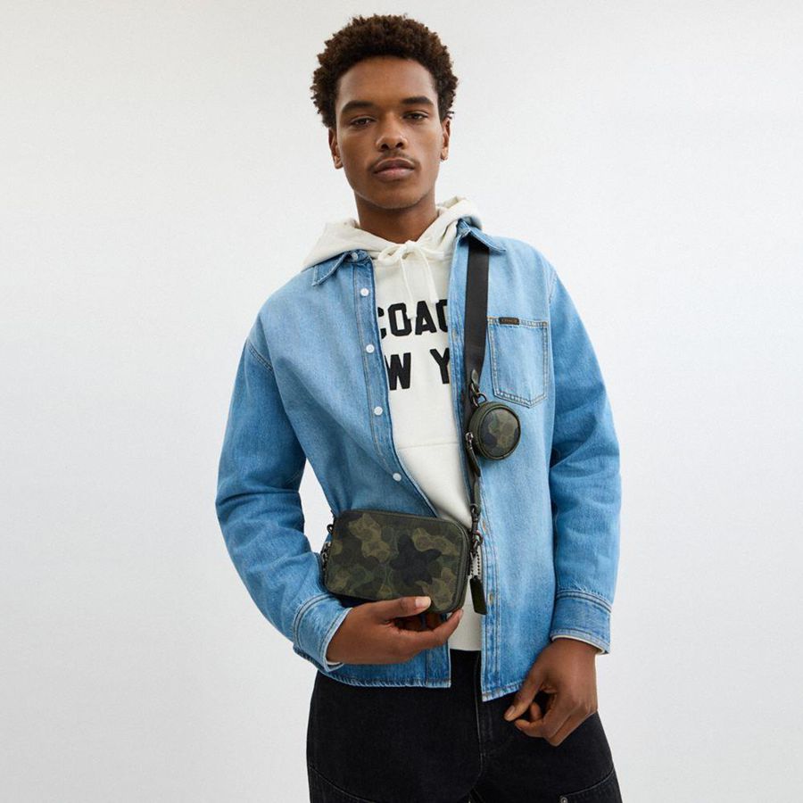 COACH® Charter Slim In Signature Camo Print Men Crossbody Bag Green | MSUZ02691