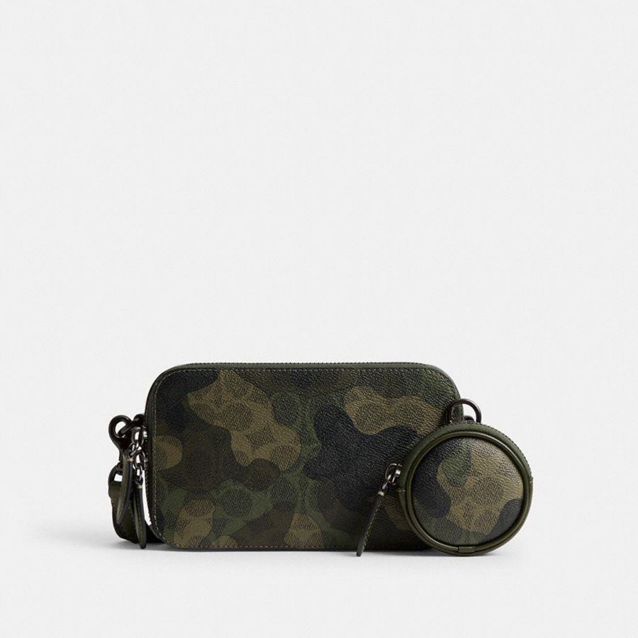 COACH® Charter Slim In Signature Camo Print Men Crossbody Bag Green | MSUZ02691