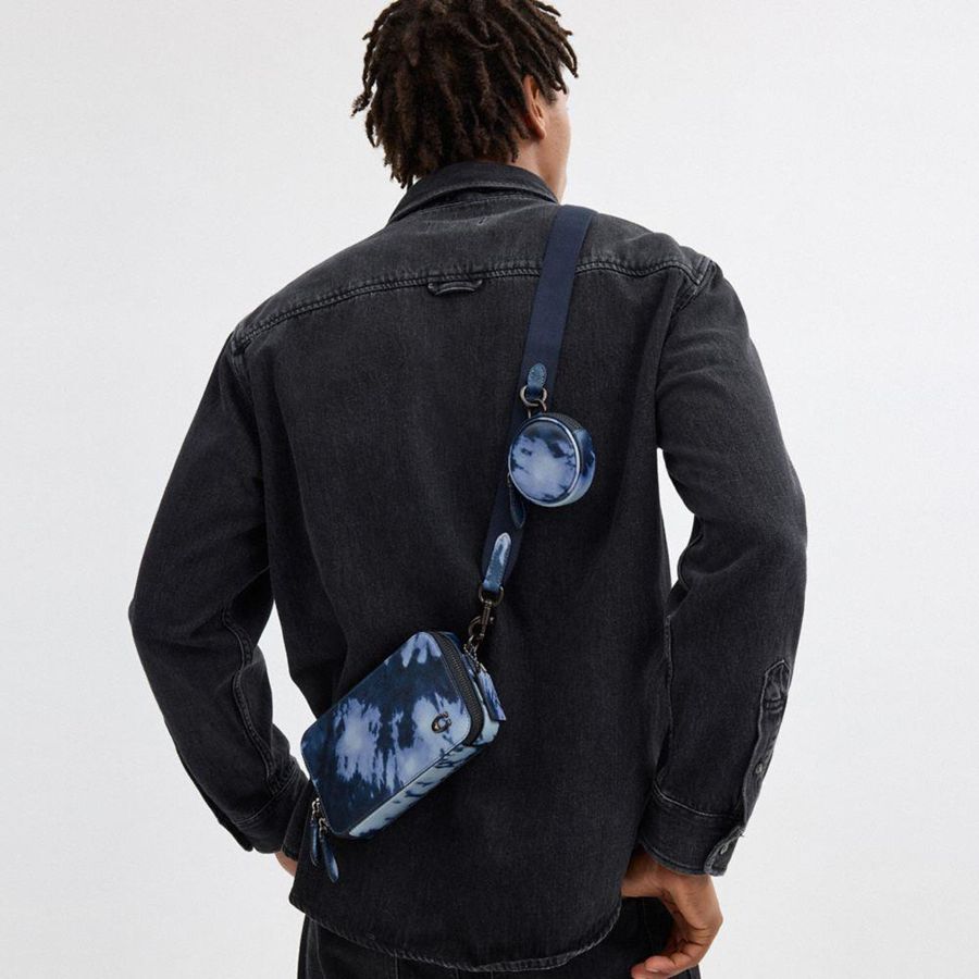 COACH® Charter Slim With Tie Dye Print Men Crossbody Bag Navy | XOMD16274
