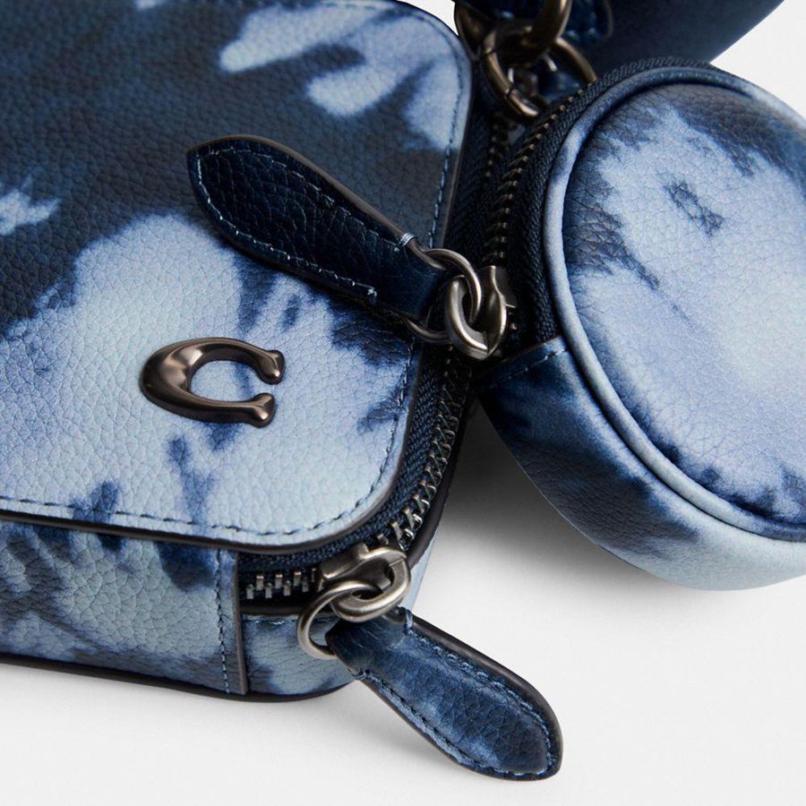 COACH® Charter Slim With Tie Dye Print Men Crossbody Bag Navy | XOMD16274