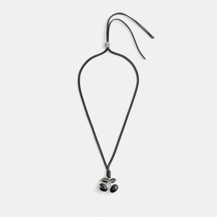 COACH® Cherry Leather Necklace Women Jewelry Black | RBZK85746