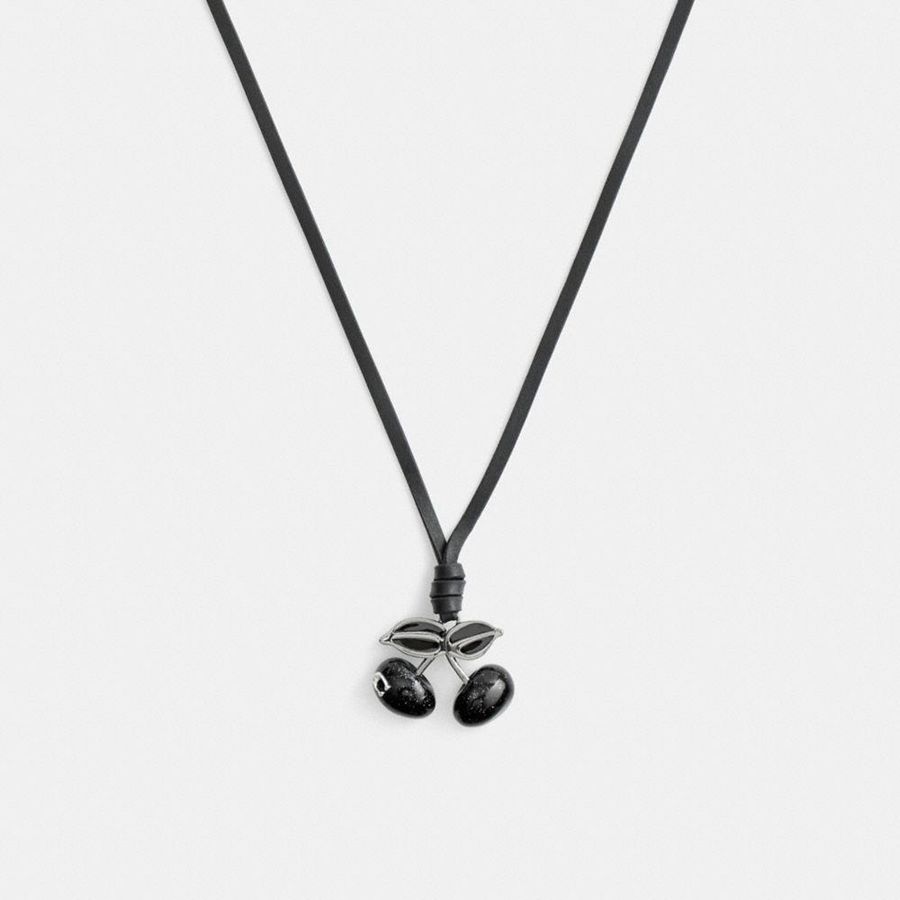 COACH® Cherry Leather Necklace Women Jewelry Black | RBZK85746