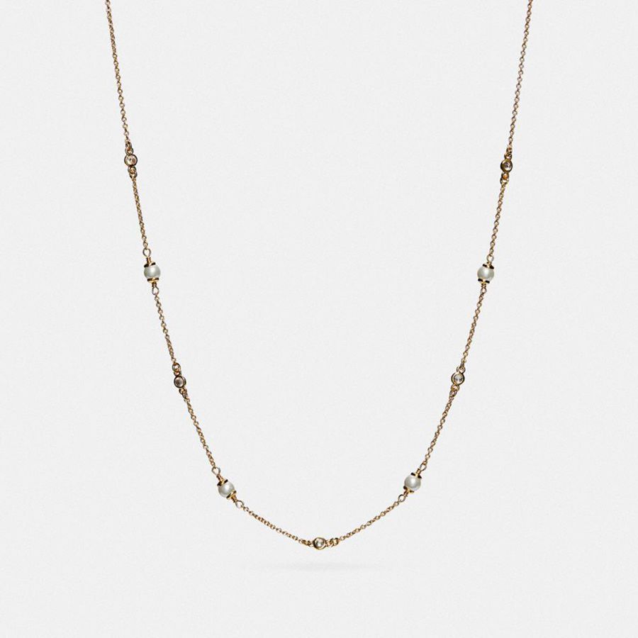 COACH® Classic Crystal Pearl Necklace Women Jewelry Gold | NMJA78429