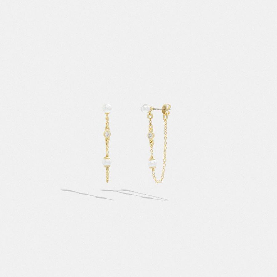 COACH® Classic Pearl Chain Earrings Women Jewelry Gold | SXKR43751