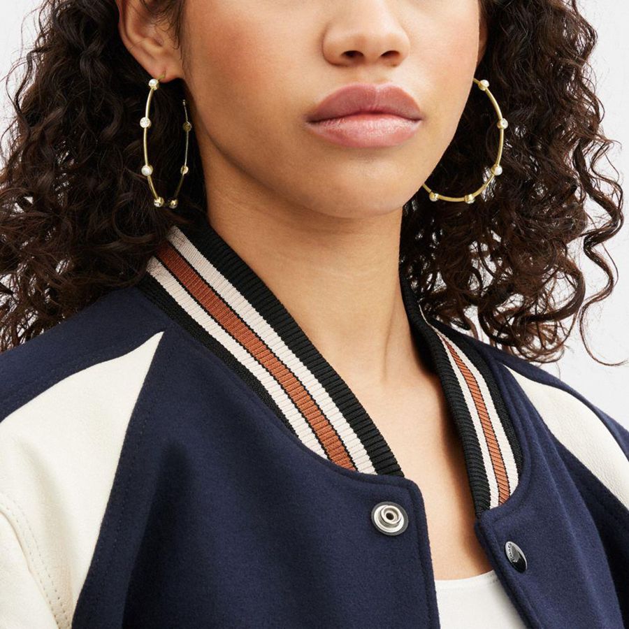 COACH® Classic Pearl Large Hoop Earrings Women Jewelry Gold | GJYV23017