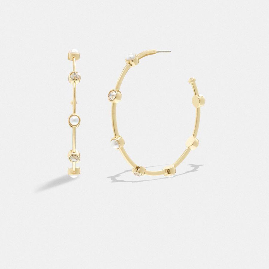 COACH® Classic Pearl Large Hoop Earrings Women Jewelry Gold | GJYV23017