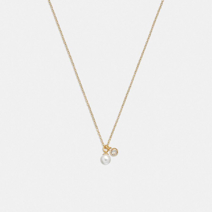 COACH® Classic Pearl Pendant Necklace Women Jewelry Gold | NLVT52107