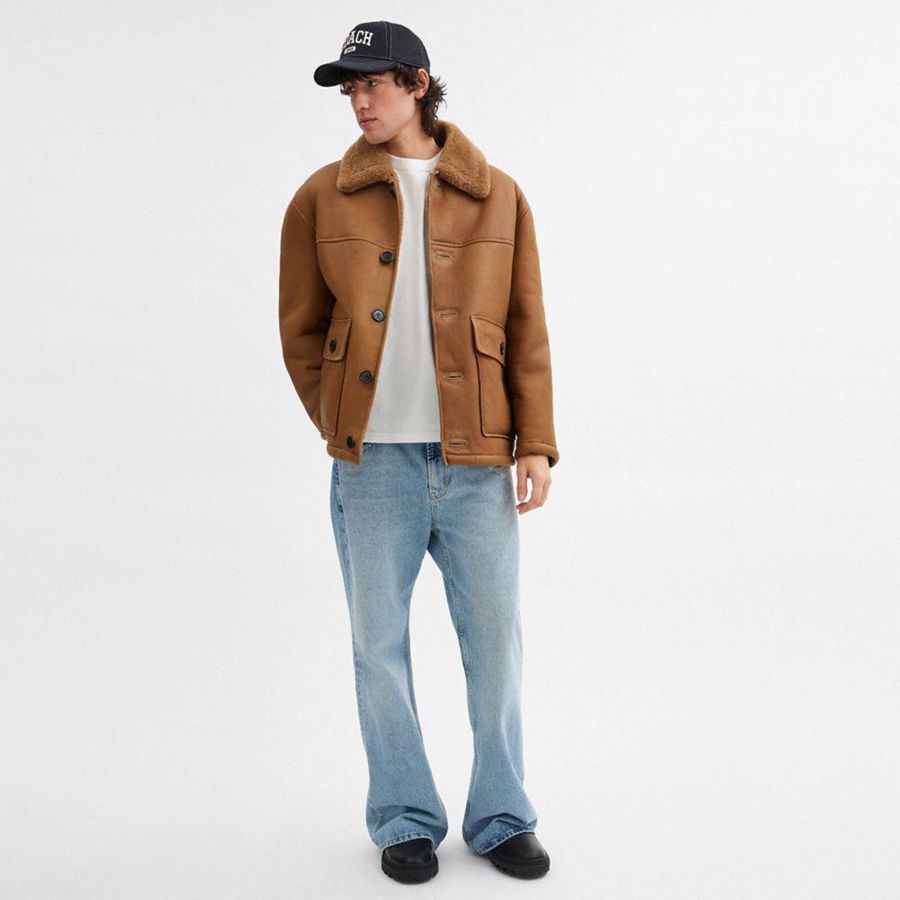 COACH® Classic Shearling Coat Men Jacket Brown | KBEC73895