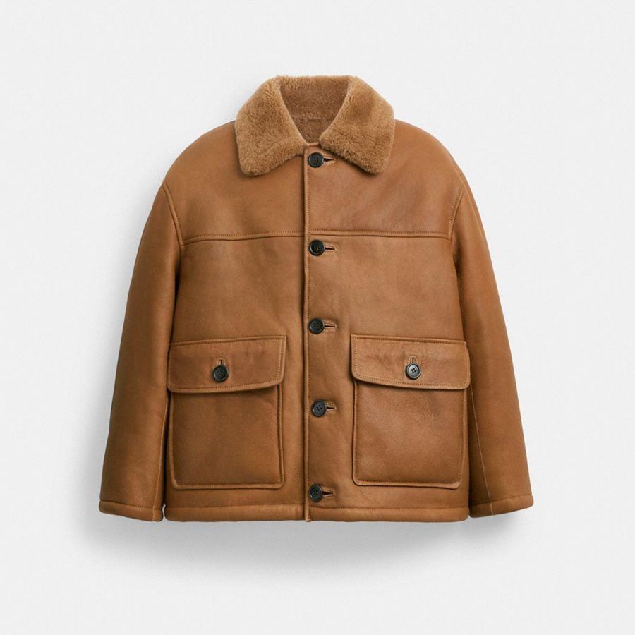 COACH® Classic Shearling Coat Men Jacket Brown | KBEC73895
