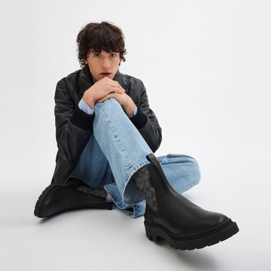 COACH® Colson With Signature Men Boots Black | GCUH79436