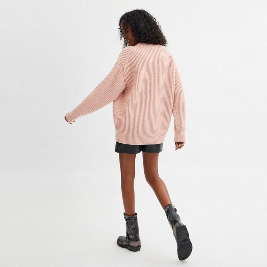 COACH® Crewneck Bow In Recycled Wool Women Sweater Pink | LPFO30681