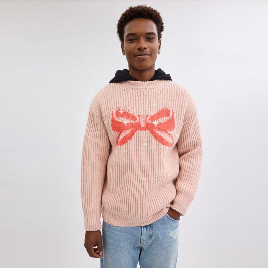 COACH® Crewneck Bow In Recycled Wool Women Sweater Pink | LPFO30681