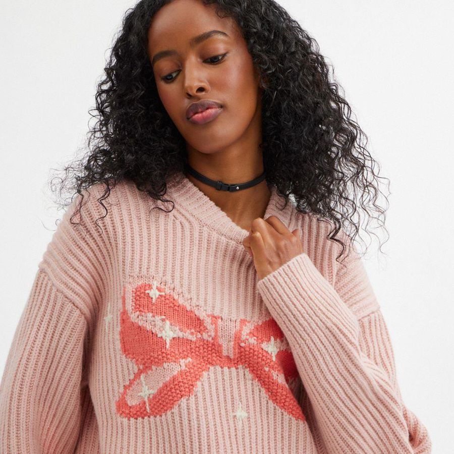 COACH® Crewneck Bow In Recycled Wool Women Sweater Pink | LPFO30681