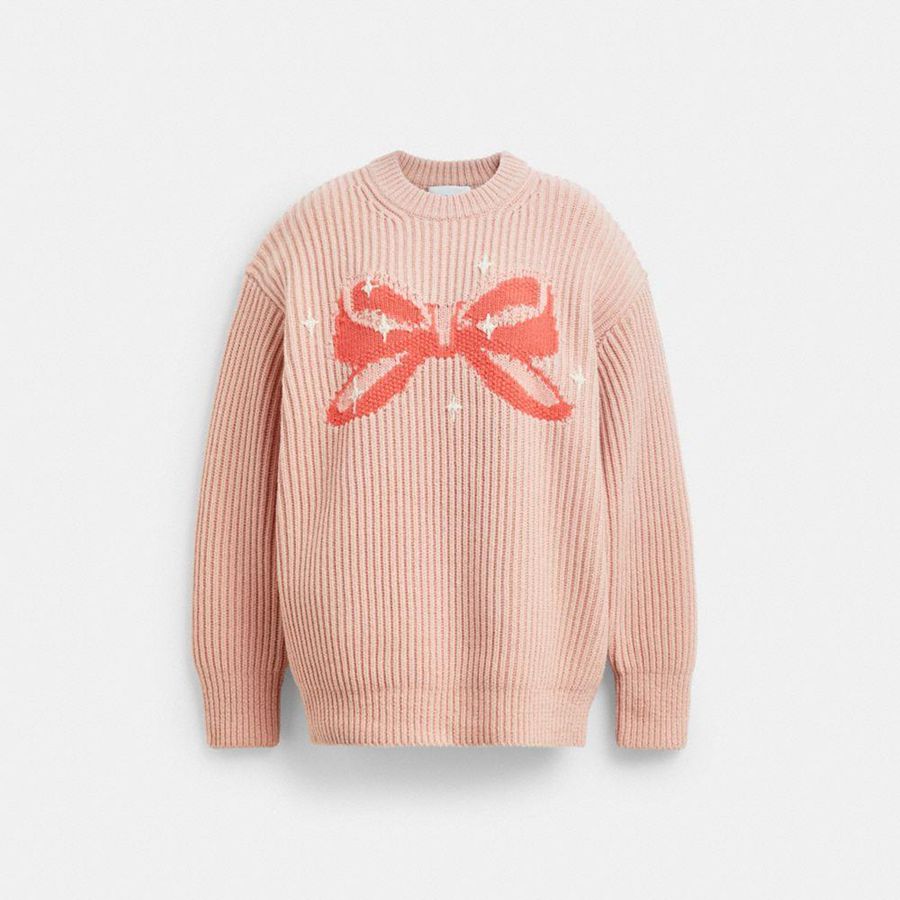 COACH® Crewneck Bow In Recycled Wool Women Sweater Pink | LPFO30681