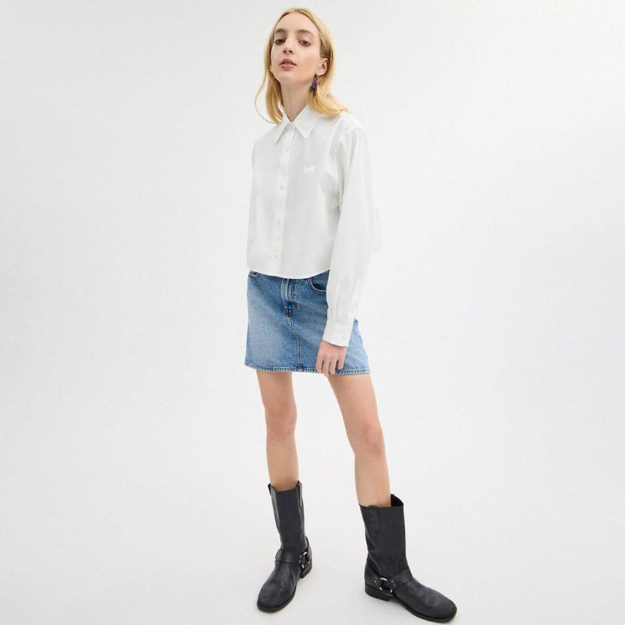 COACH® Cropped Button Up Women Shirt White | YFGM32467