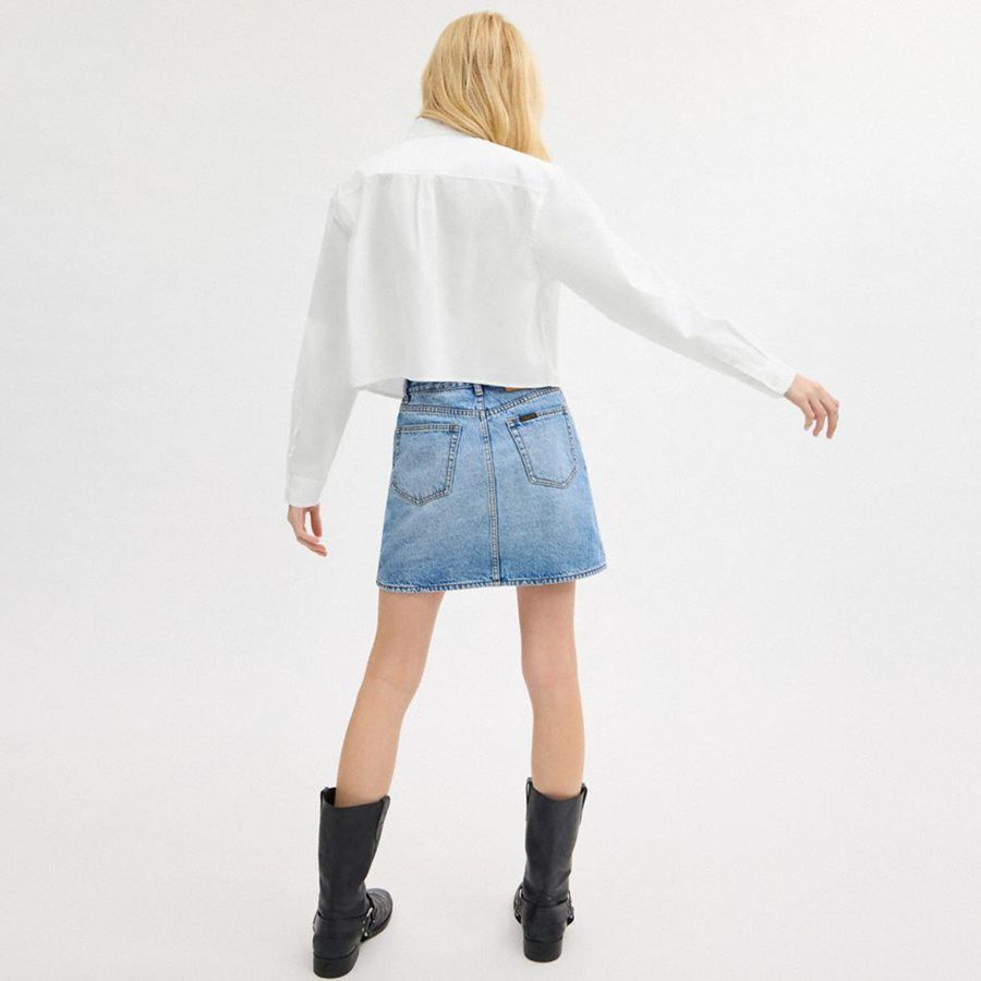 COACH® Cropped Button Up Women Shirt White | YFGM32467