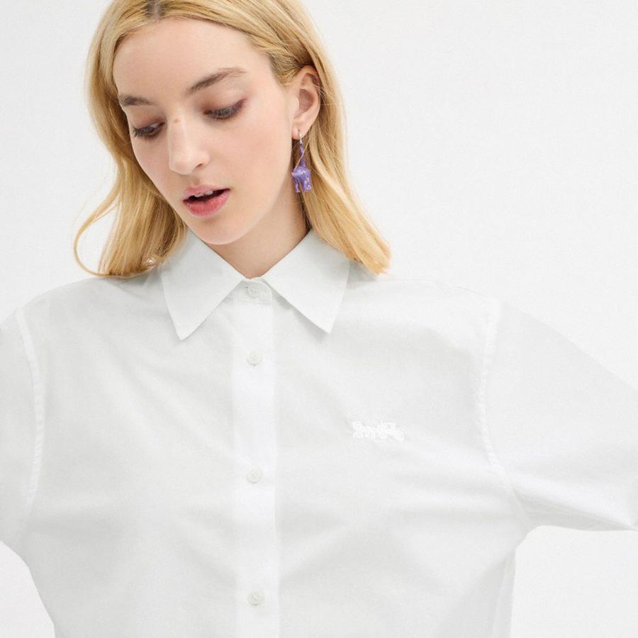 COACH® Cropped Button Up Women Shirt White | YFGM32467
