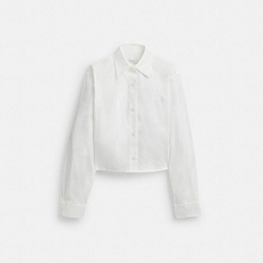 COACH® Cropped Button Up Women Shirt White | YFGM32467