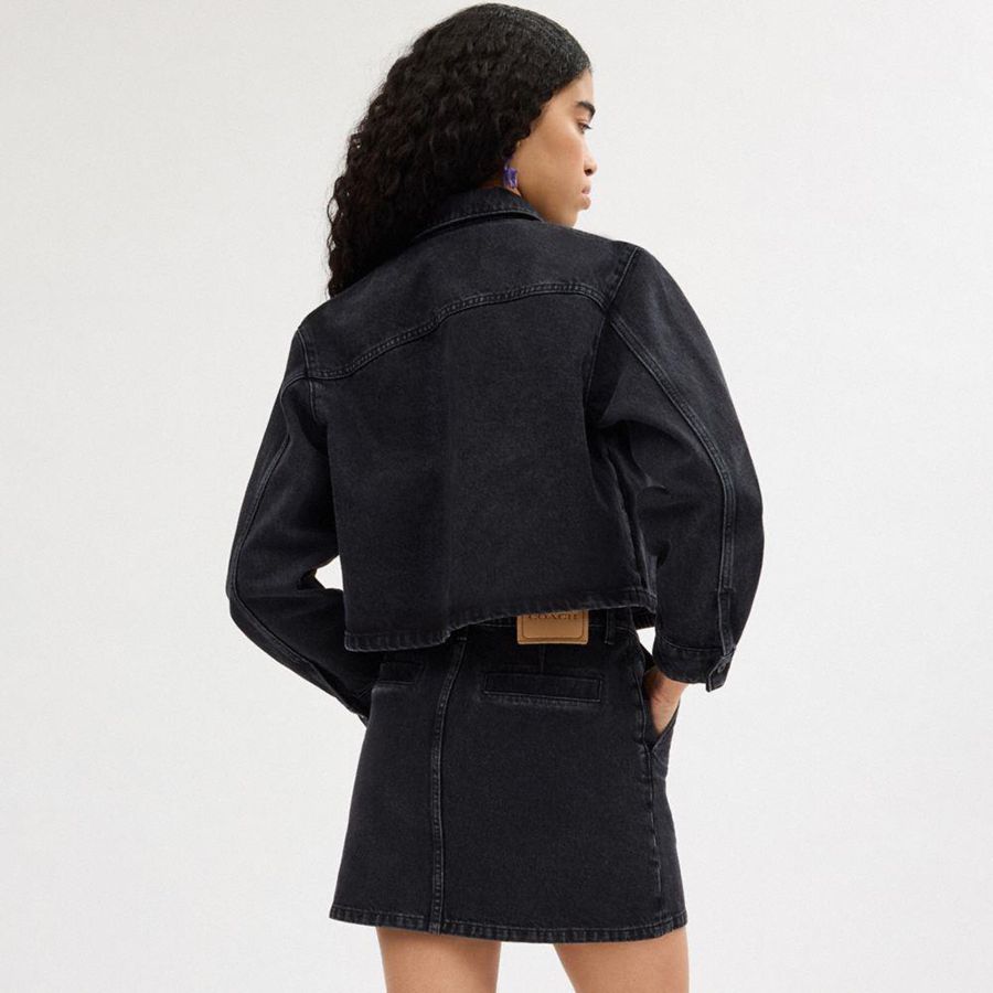 COACH® Cropped Denim Button Down In Organic Cotton Women Shirt Black | CJBZ58094