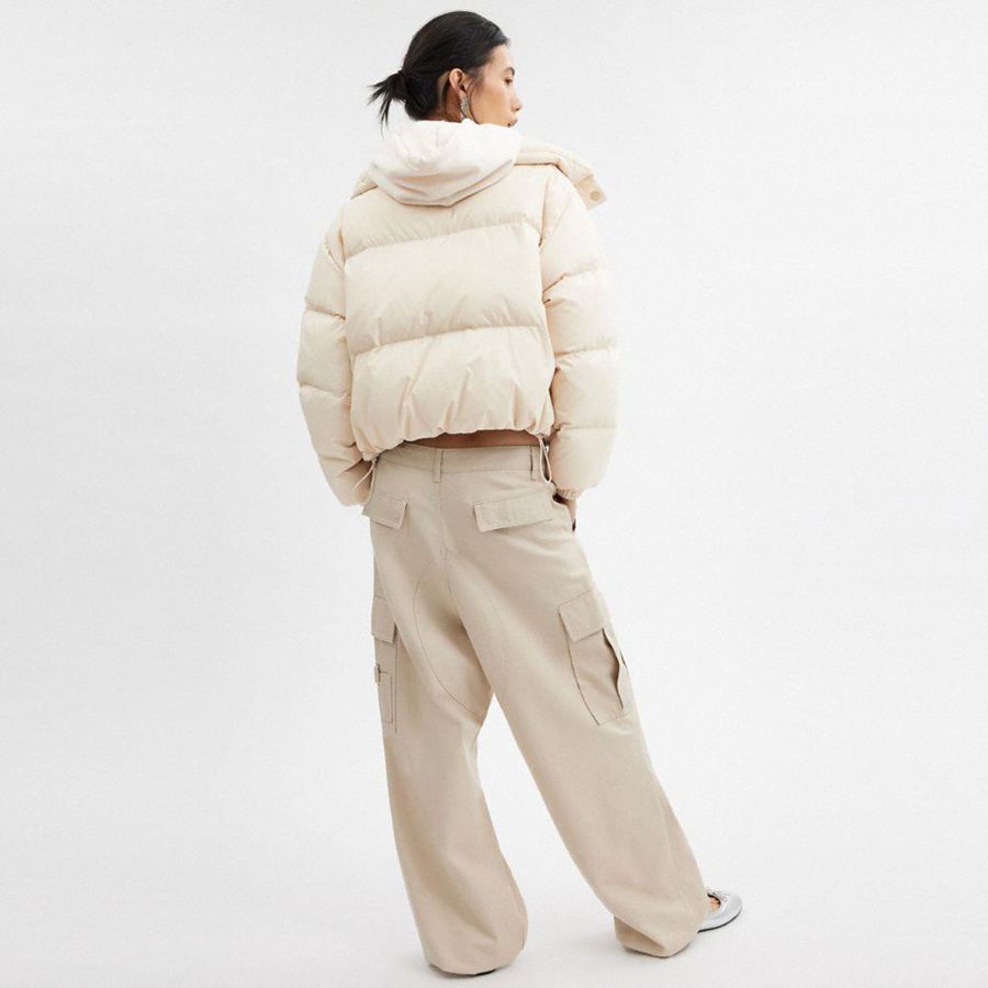 COACH® Cropped Puffer In Recycled Polyamide With Sherpa Collar Women Jacket White | TOBE95287