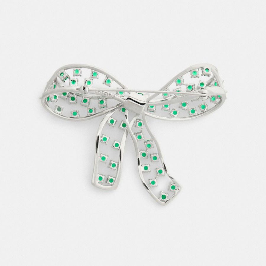 COACH® Crystal Bow Brooch Women Jewelry Green | FMGN63194
