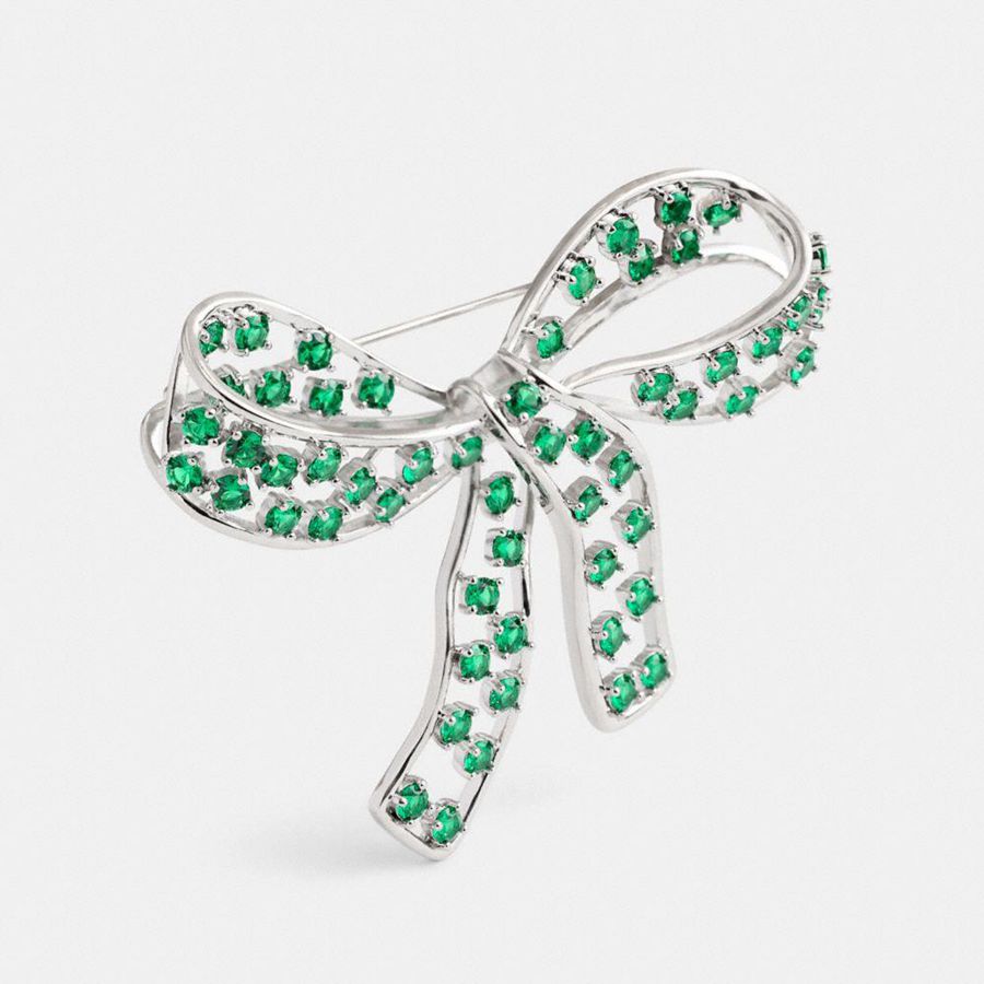 COACH® Crystal Bow Brooch Women Jewelry Green | FMGN63194