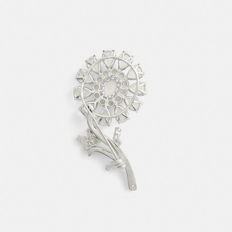 COACH® Crystal Flower Brooch Women Jewelry Silver | DLQN49653