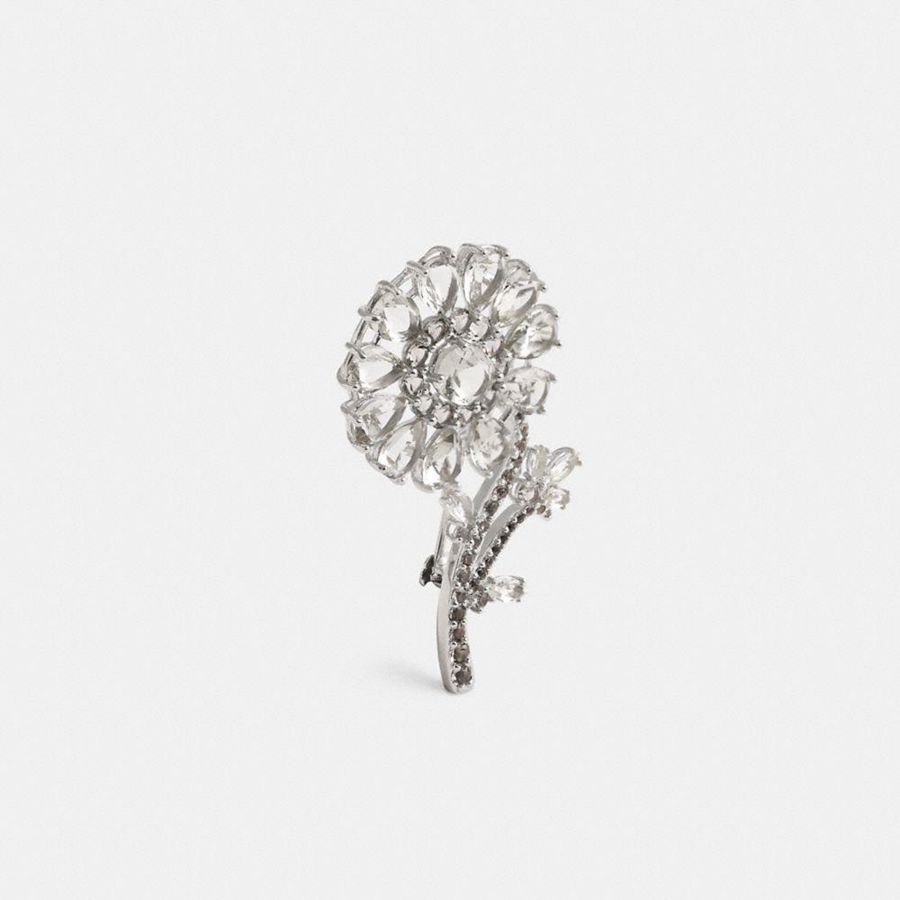COACH® Crystal Flower Brooch Women Jewelry Silver | DLQN49653