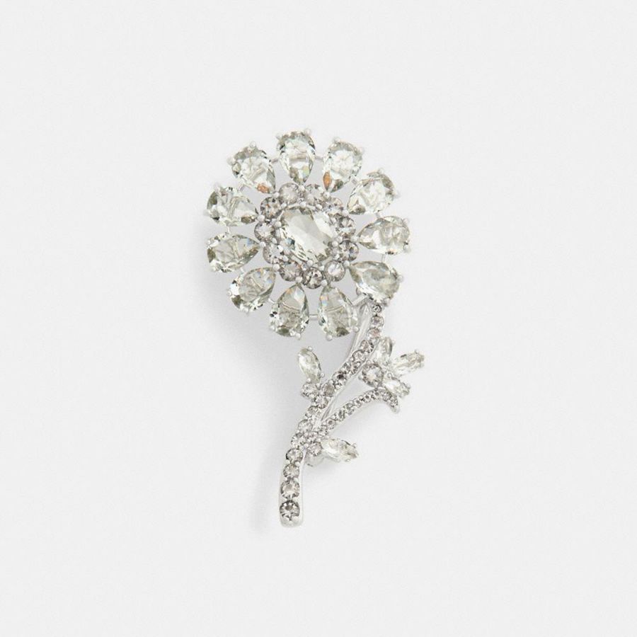 COACH® Crystal Flower Brooch Women Jewelry Silver | DLQN49653