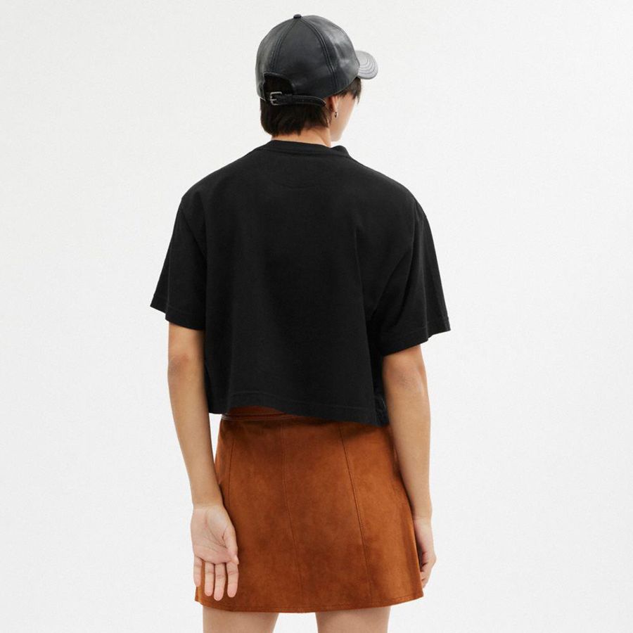 COACH® Cursive Signature Cropped Women T-Shirt Black | BIPW67549