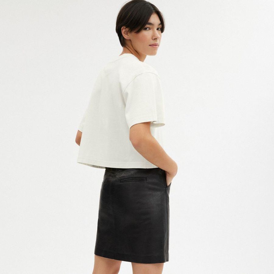 COACH® Cursive Signature Cropped Women T-Shirt White | FHRC58041
