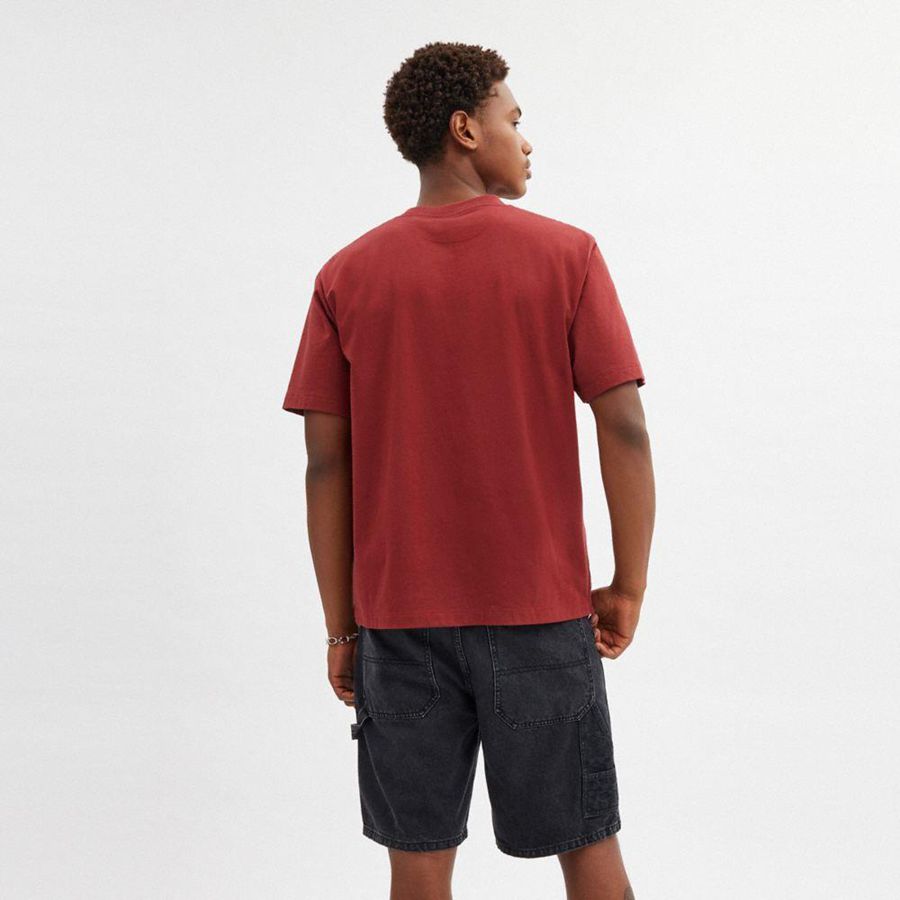 COACH® Debossed In Organic Cotton Women T-Shirt Burgundy | POEV67482