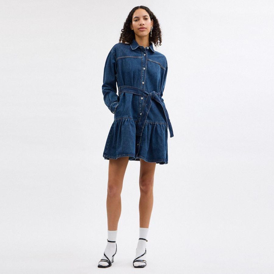 COACH® Denim Shirt Women Dress Blue | GBEA27046