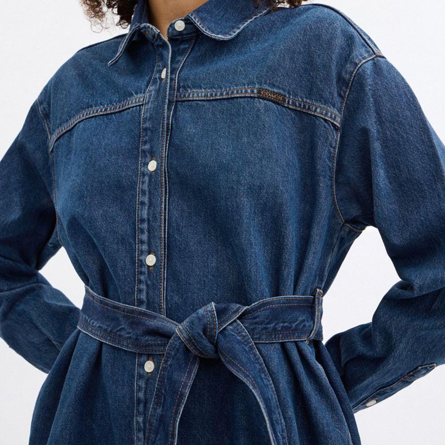 COACH® Denim Shirt Women Dress Blue | GBEA27046