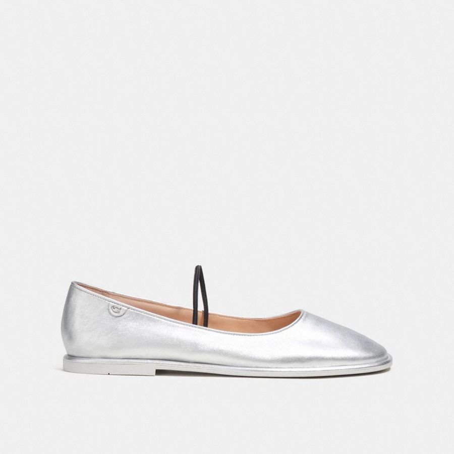 COACH® Emilia Mary Jane In Silver Metallic Women Loafers Silver | KZUE87653